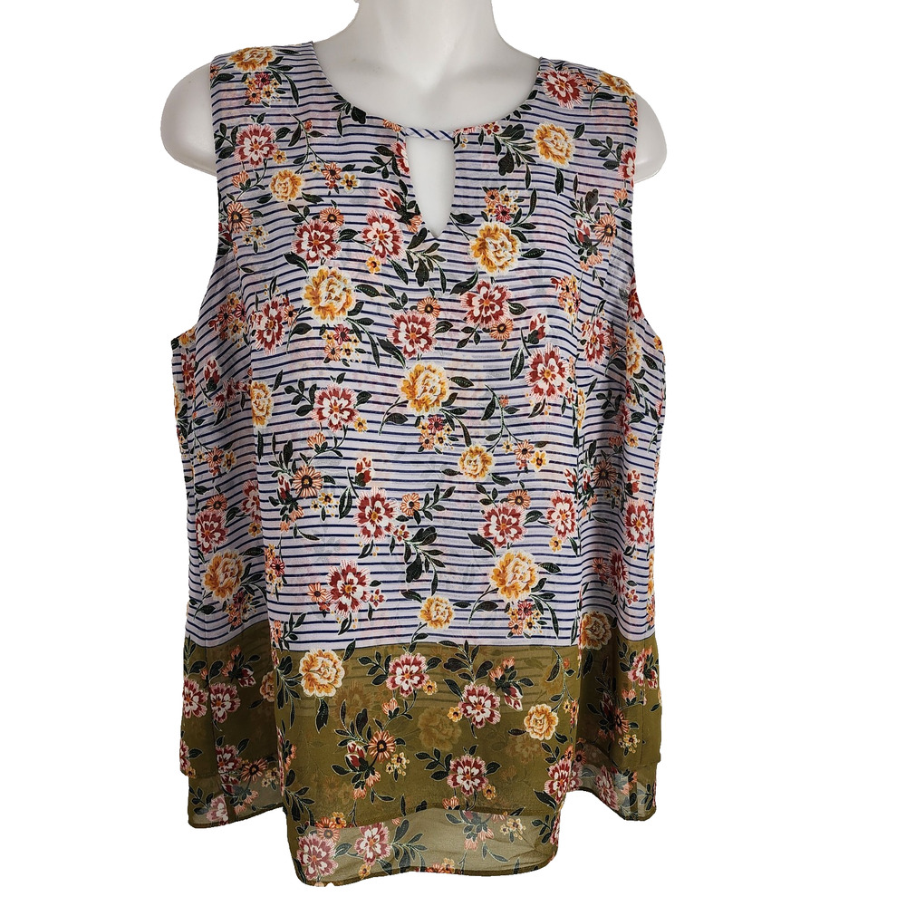 Cabi Womens Penelope Striped Floral Tiered Chiffon Tank Top Medium 5354 Summer